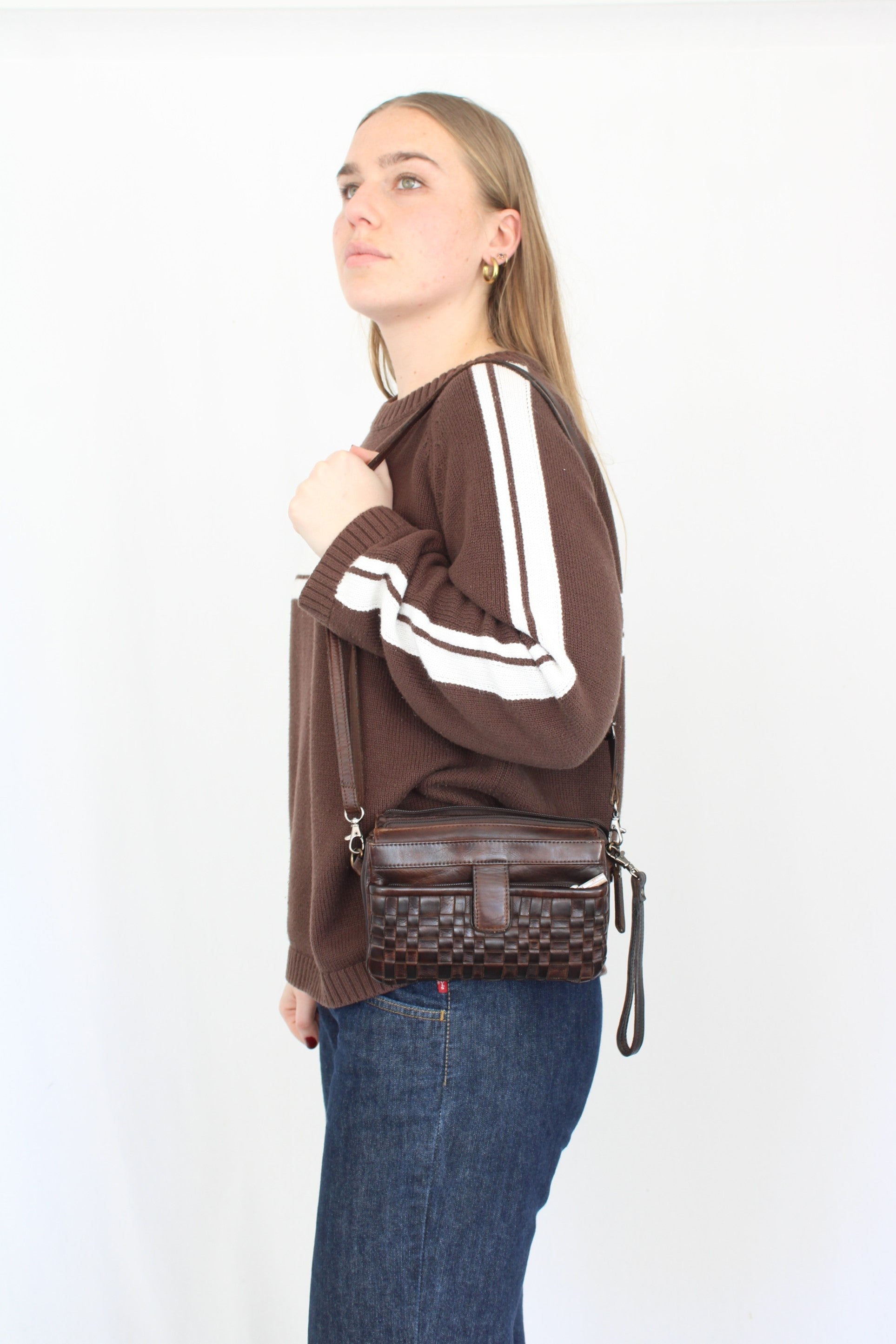 Green Wood - Leather Woven Crossbody Bag