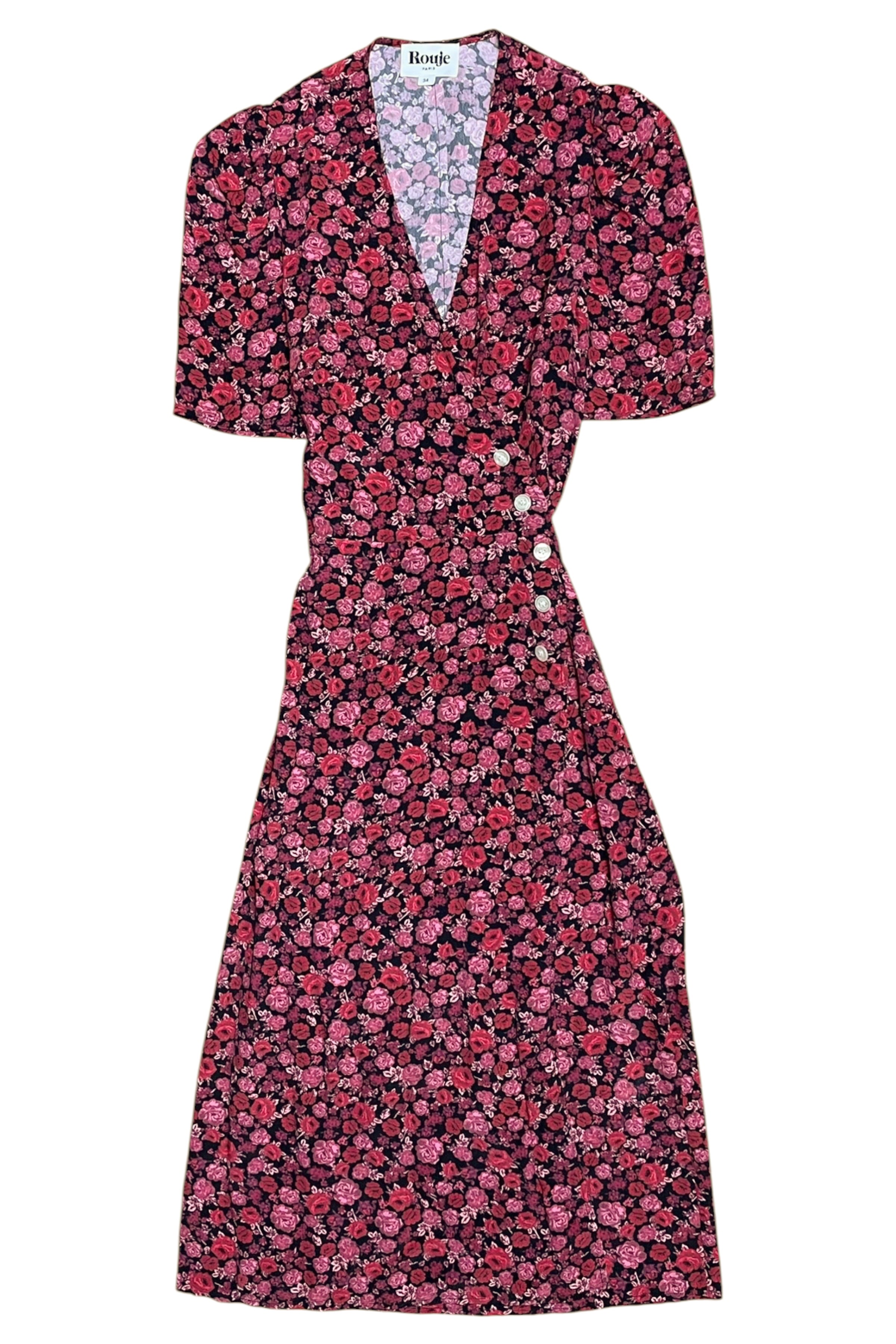 Buttoned Floral Wrap Dress