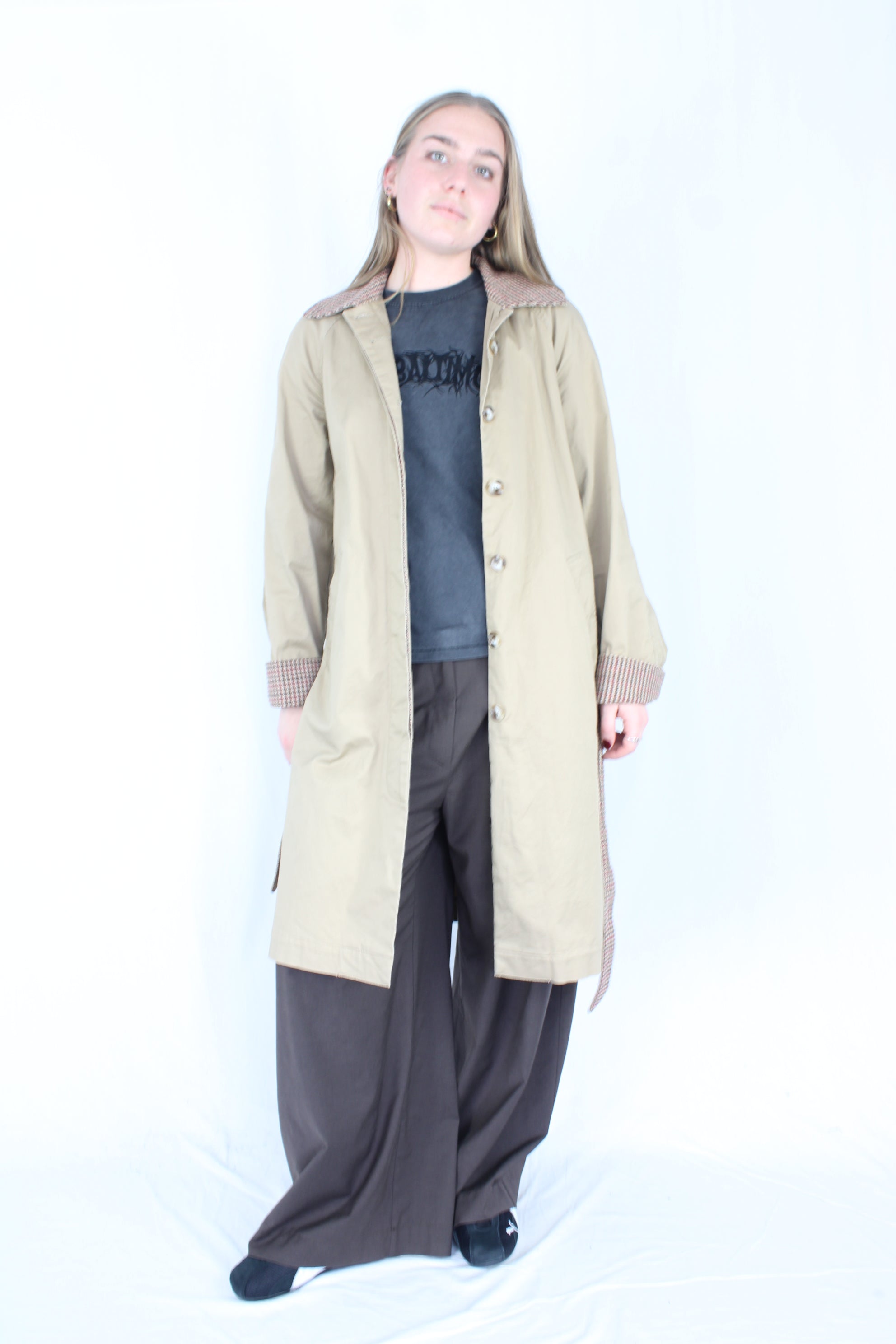 Rouje - Houndstooth Trim Trench Coat