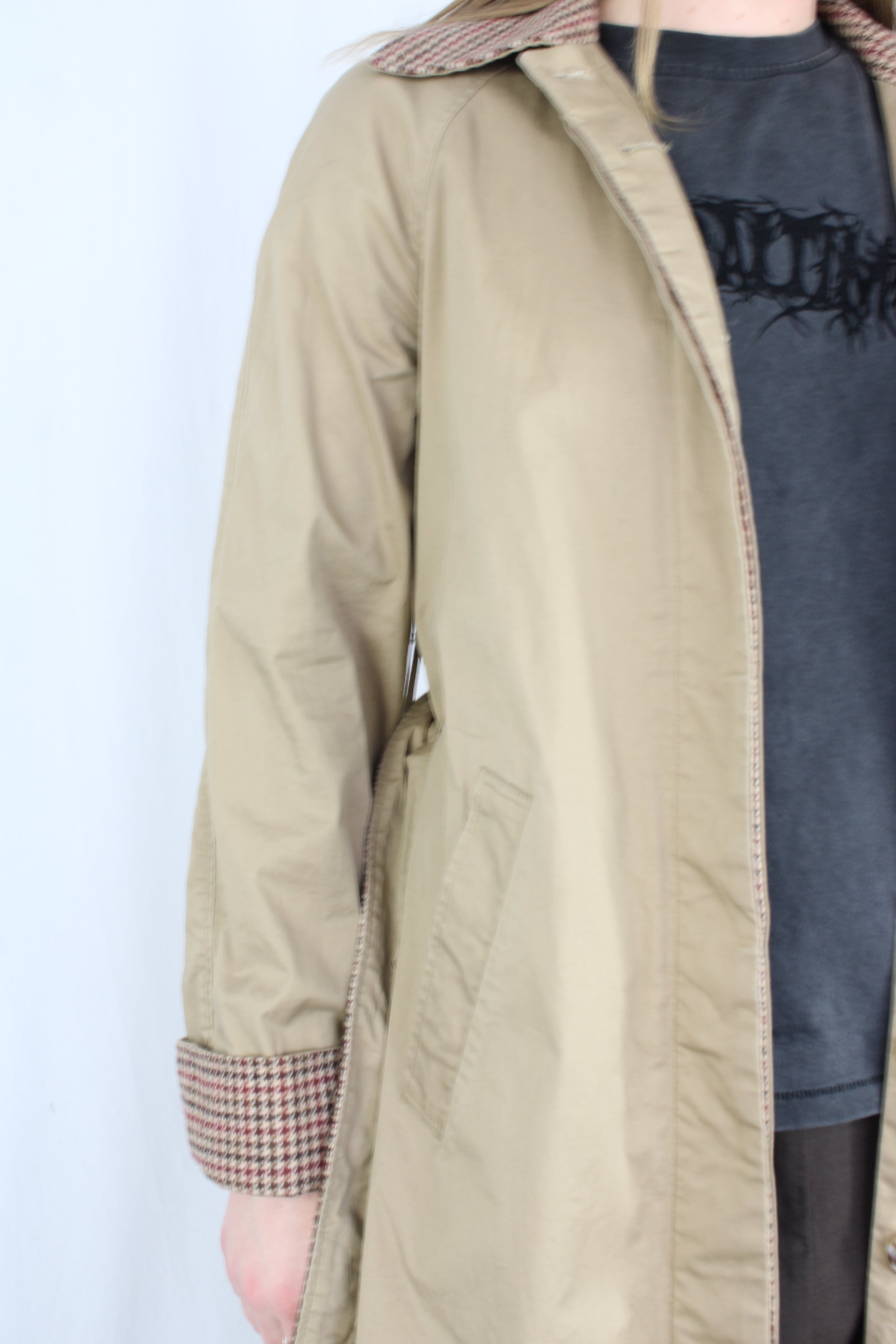 Rouje - Houndstooth Trim Trench Coat
