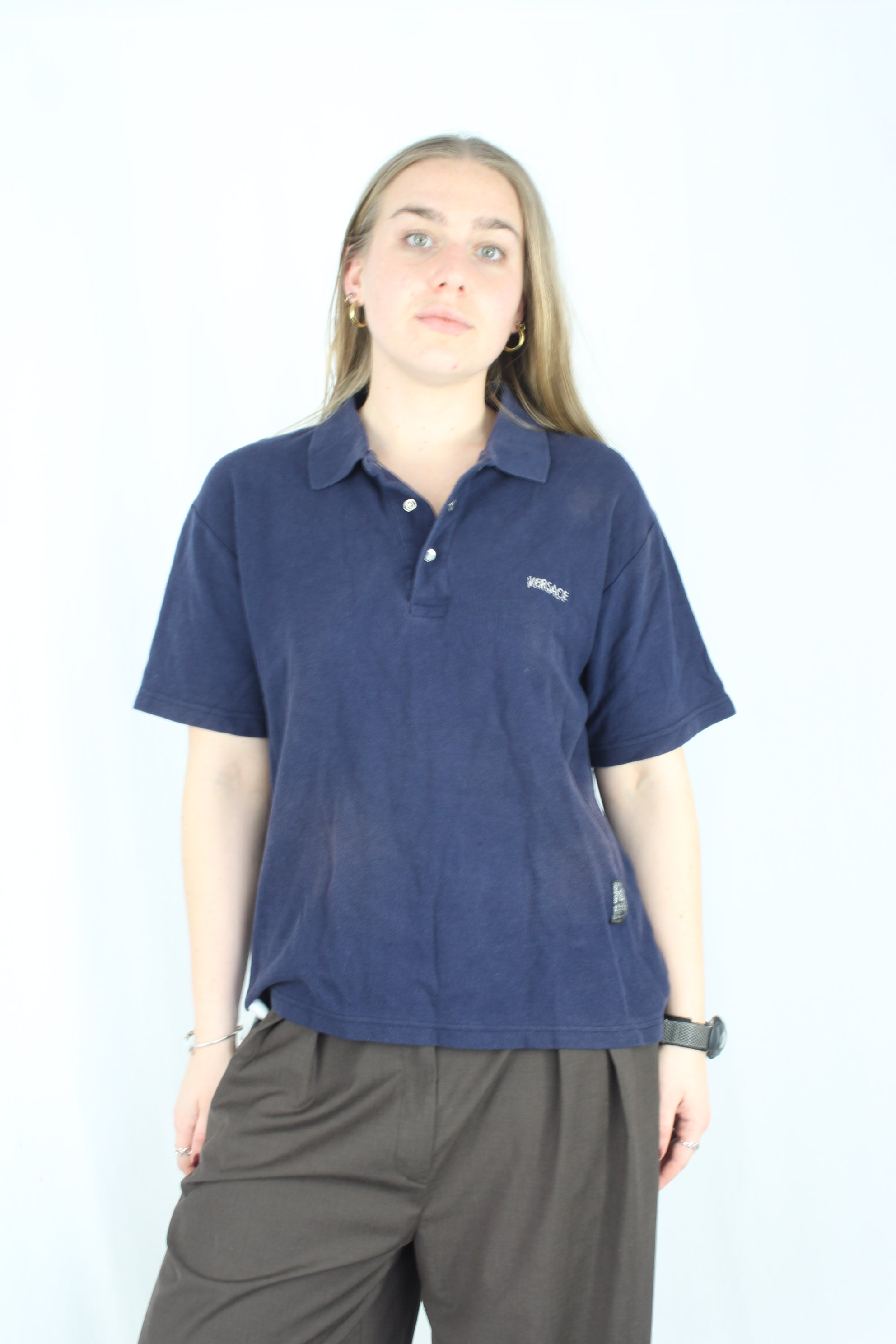 Versace - Vintage Navy Polo Top