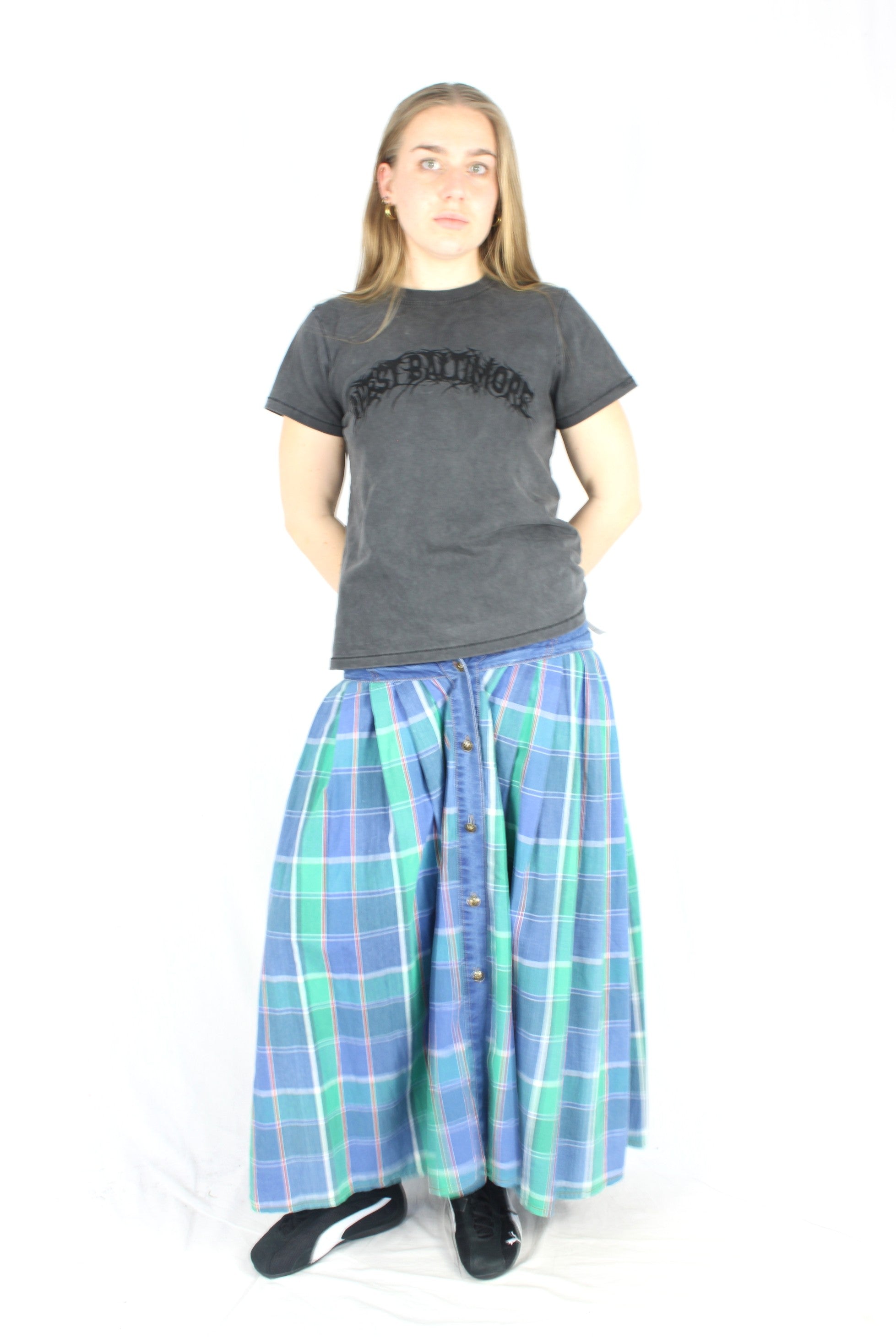 Vamp - Vintage Tartan Denim Skirt