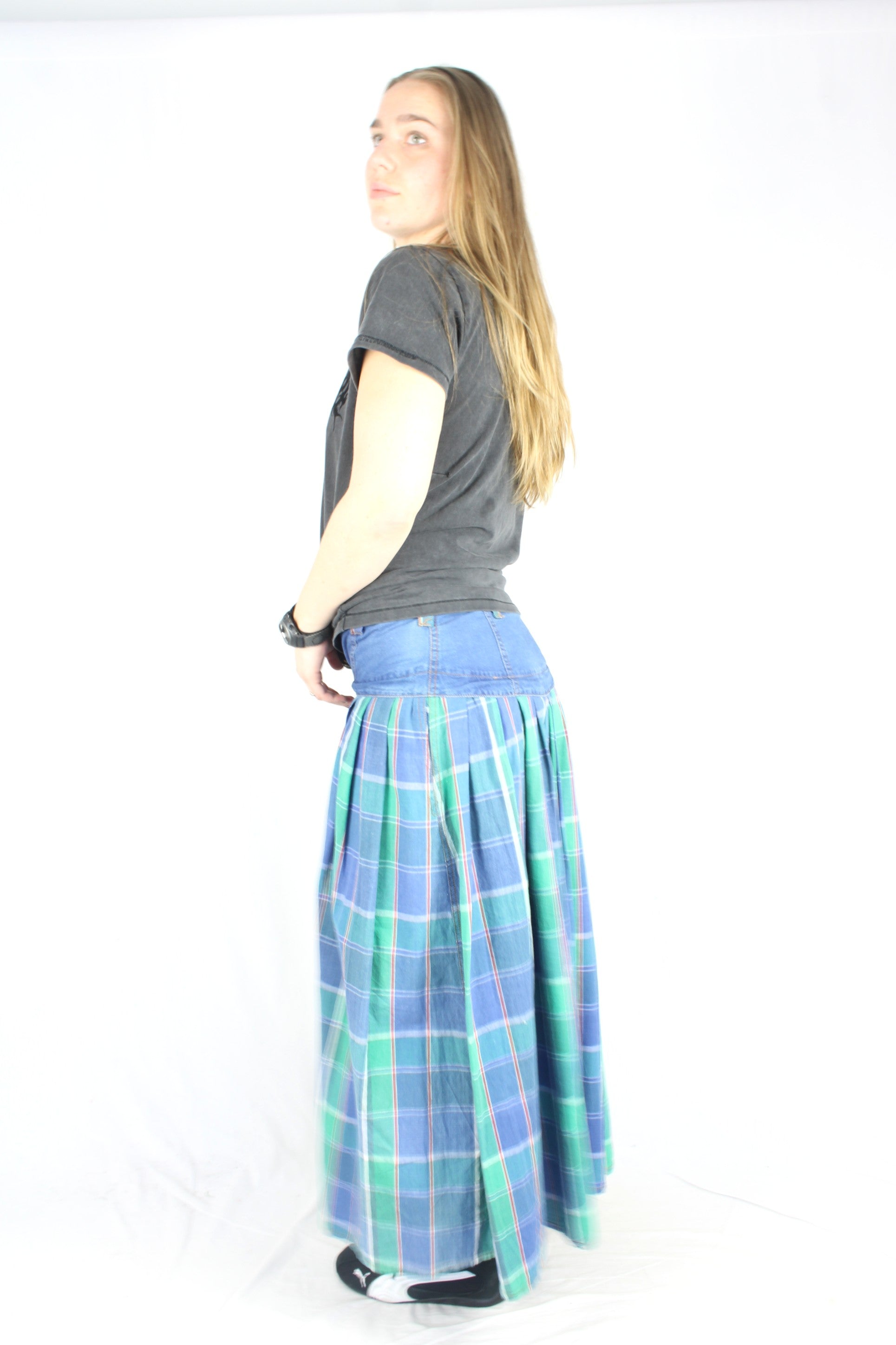 Vamp - Vintage Tartan Denim Skirt