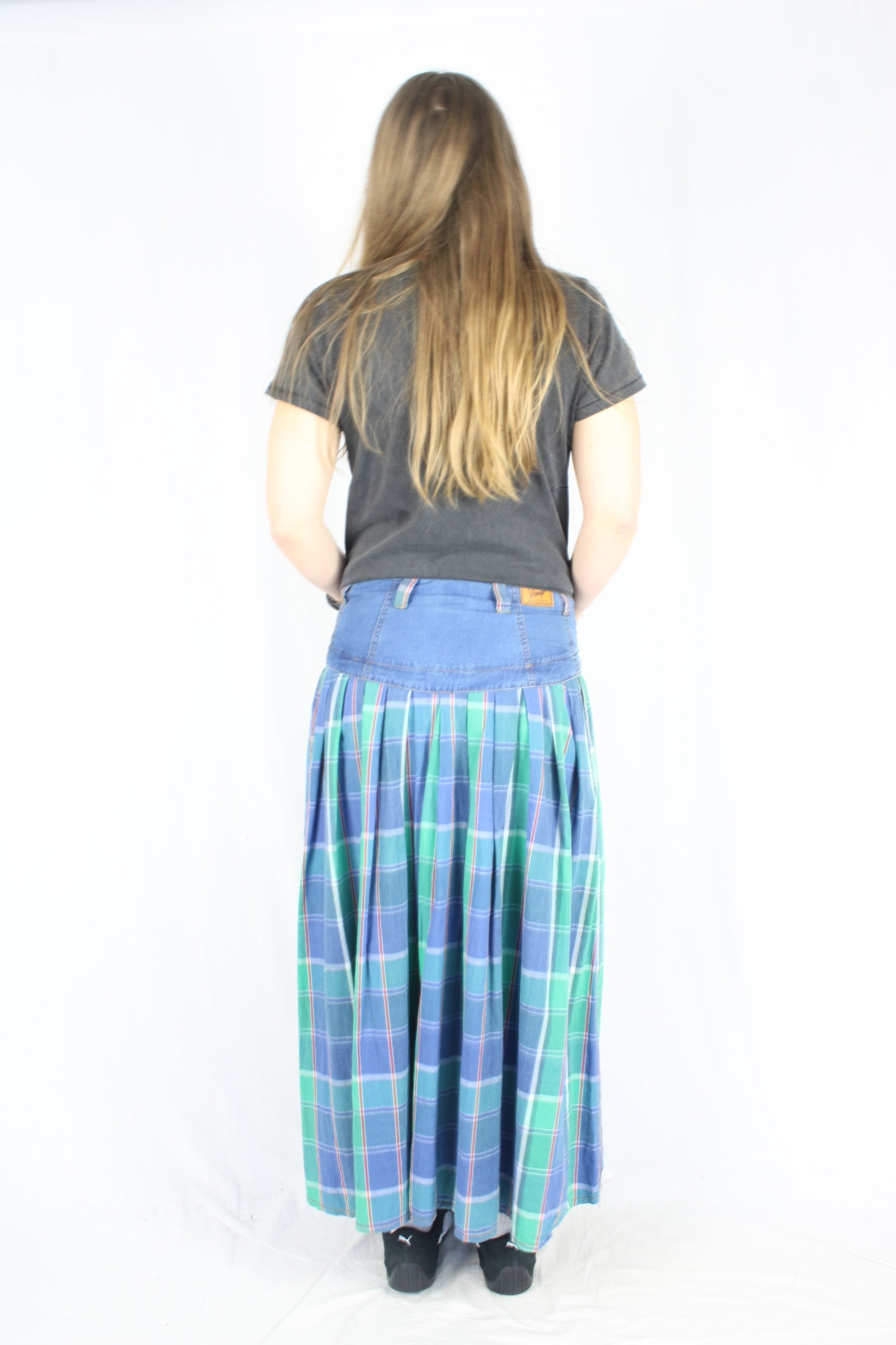 Vamp - Vintage Tartan Denim Skirt