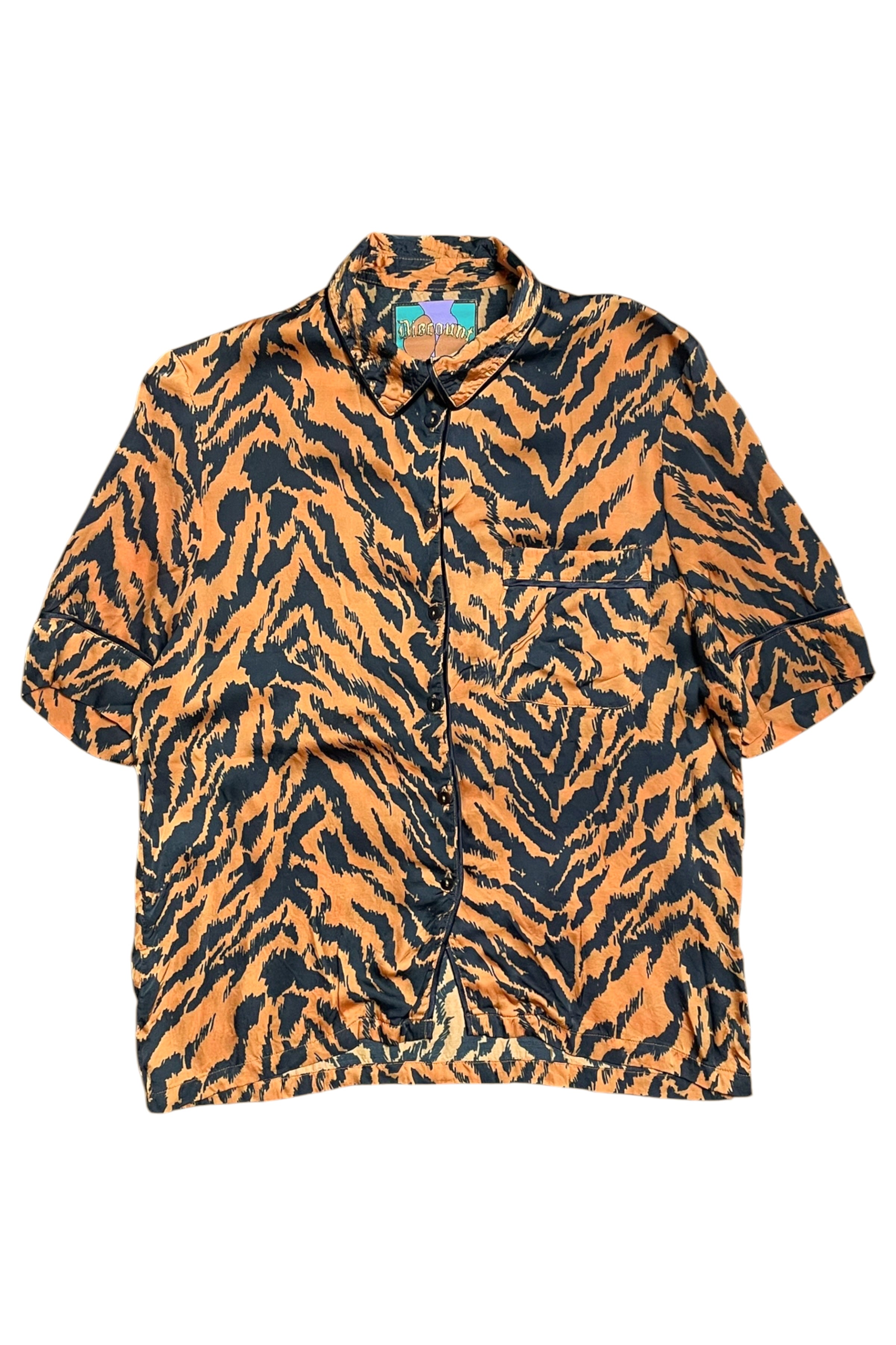Discount Universe - Satin Animal Print Short Sleeve Shirt