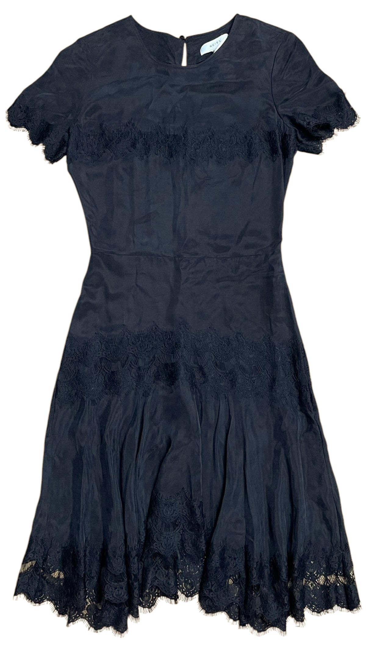 Reiss - Black Midi Dress with Lace Detail