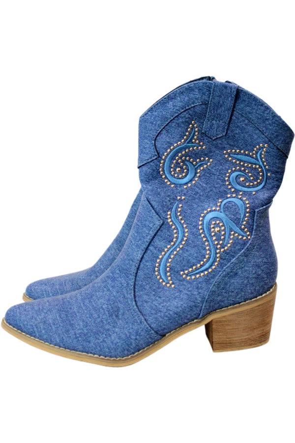 C - Denim Look Cowboy Boots