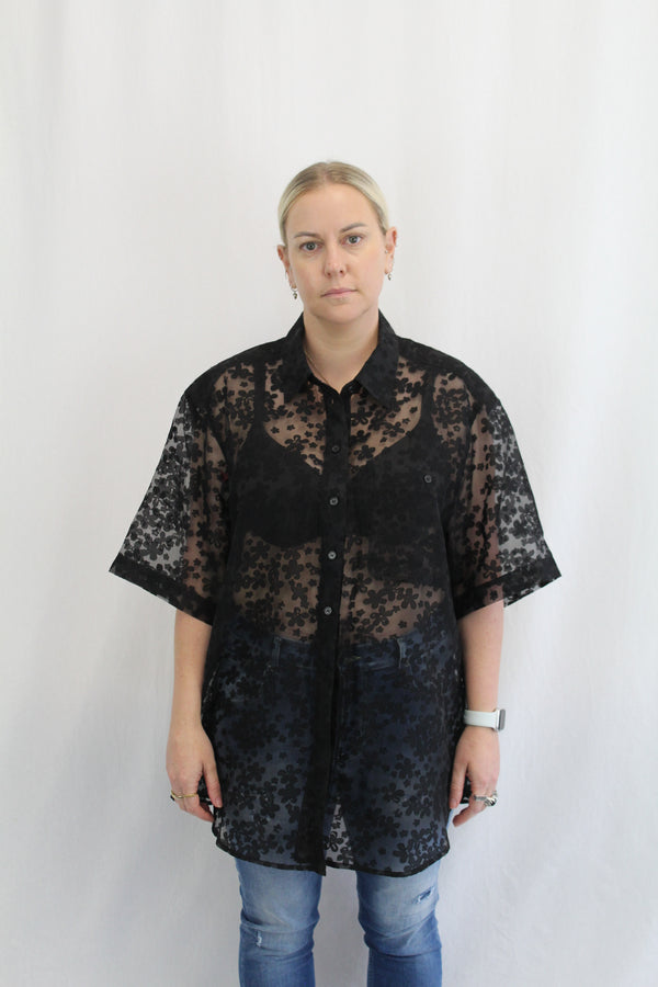 Blanca - Flower Sheer Oversized Shirt