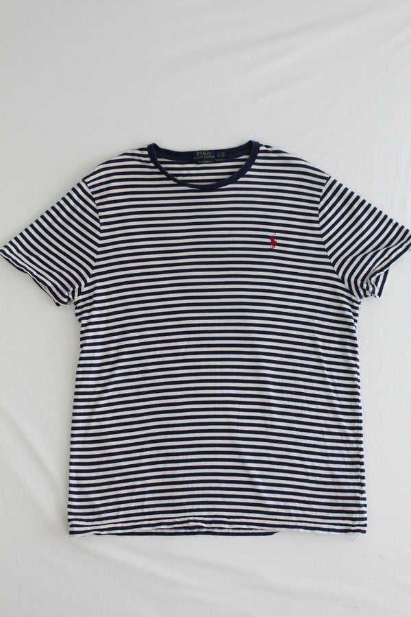Stripe Tee With Red Embroidered Logo