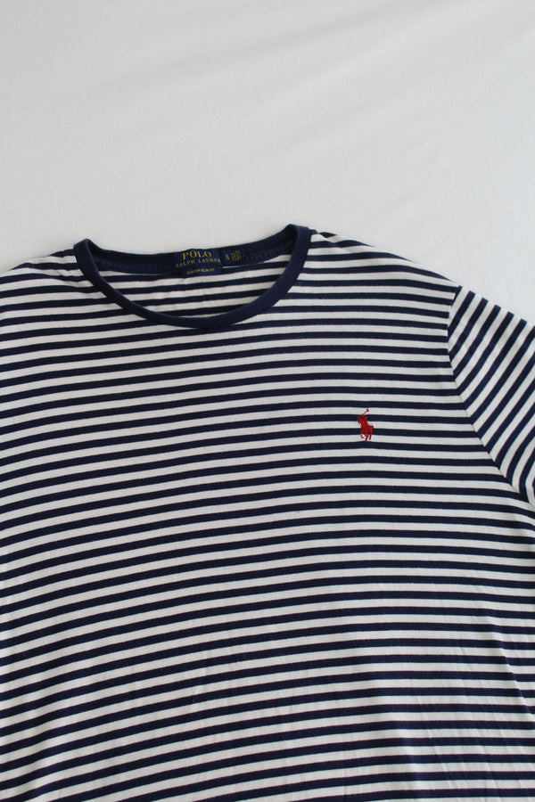 Stripe Tee With Red Embroidered Logo