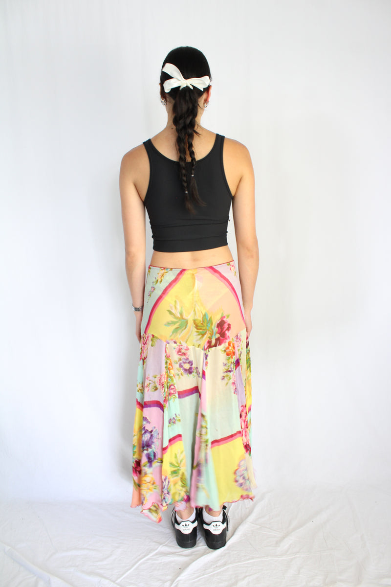 Sheer Floral Midi Skirt