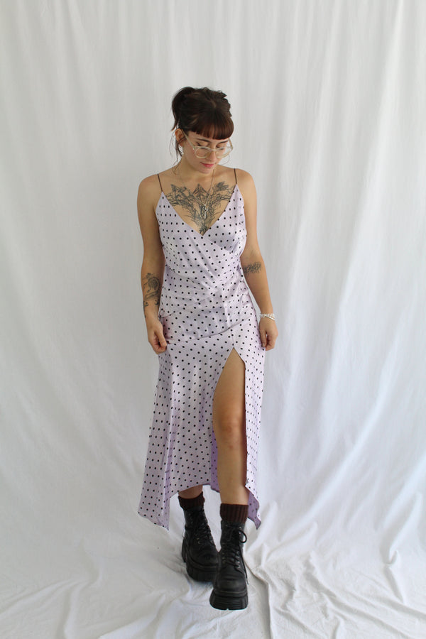 Lilac Spotty Slinky Dress