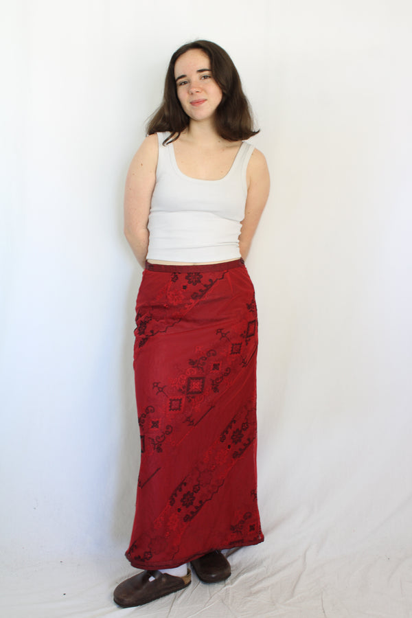 Vintage Mesh Embroidered Maxi Skirt