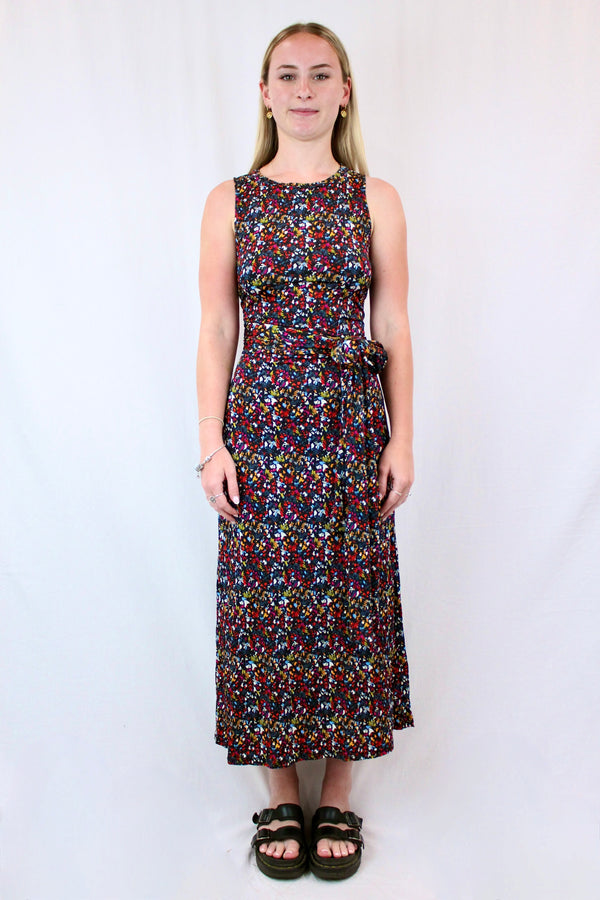 Abstract Floral Crossover Tie Dress
