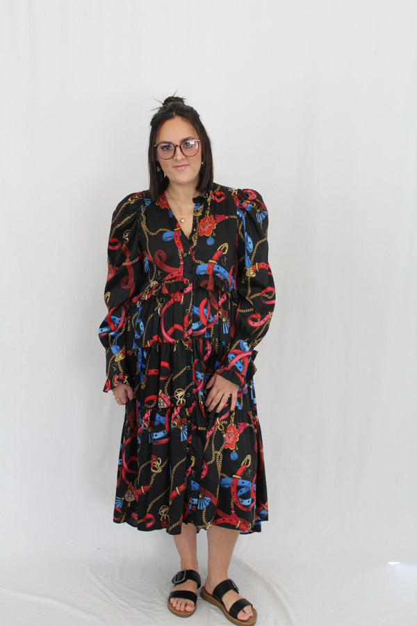 Tiered Printed Midi Dress