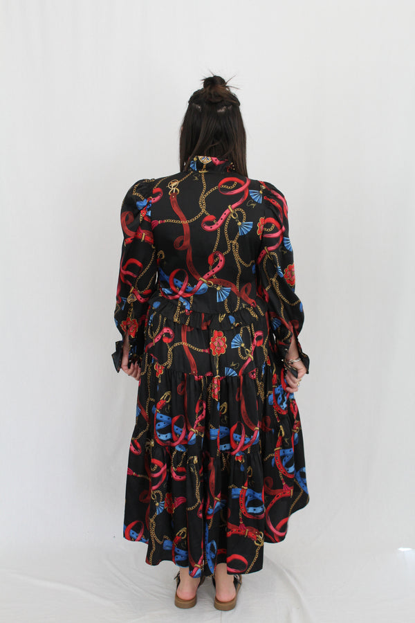 Tiered Printed Midi Dress