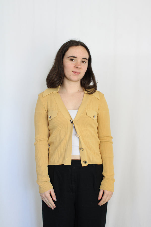 Ribbed Gold Button Cardigan