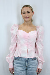 Gingham Button Front Top