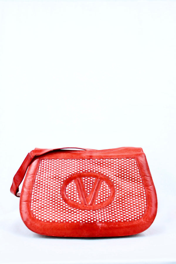 Vintage Red Woven Leather Bag