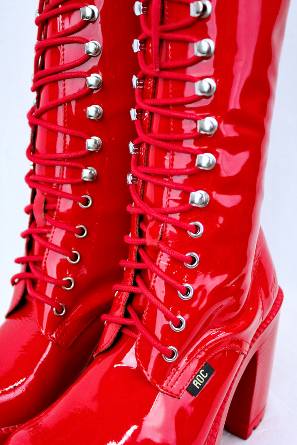 Red Patent Lace Up Boots