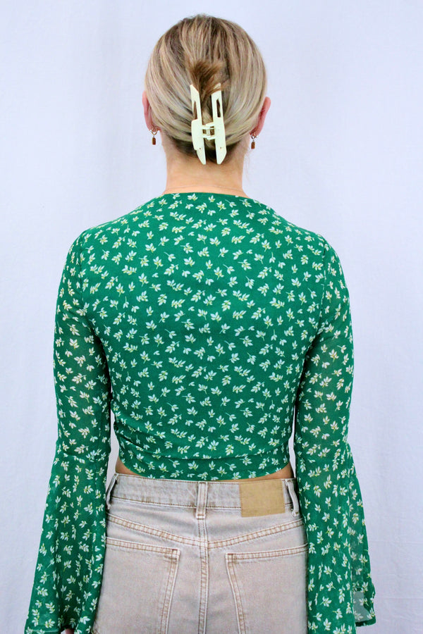 Urban Outfitters - Leaf Print Tie Front Top