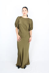 Ruby - Satin Olive Dress