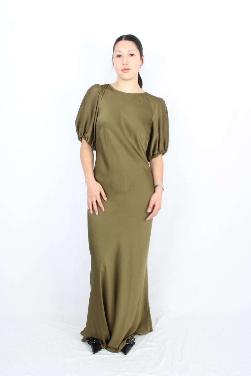 Ruby - Satin Olive Dress