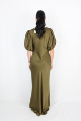 Ruby - Satin Olive Dress