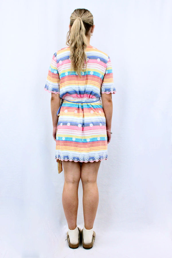Rainbow Striped Wrap Dress