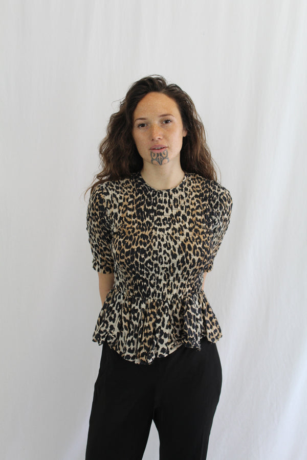 Ganni - Leopard Shirred Blouse