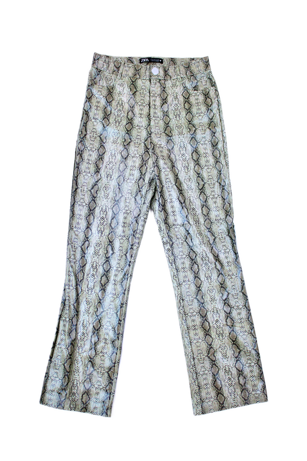 Faux Patent Leather Snake Pants