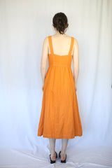 Linen Contrast Stitch Midi Dress
