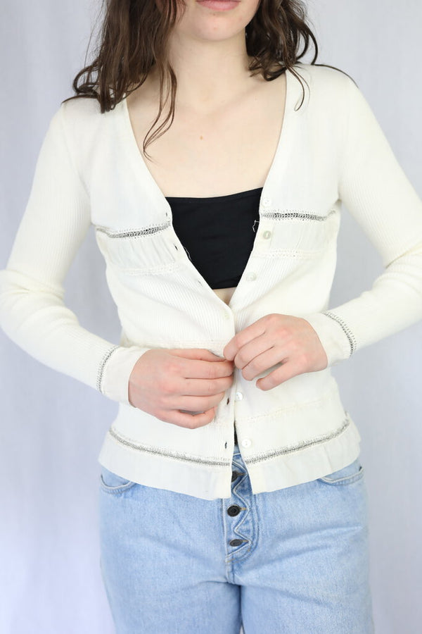 Ribbed Silver Stitched Cardigan