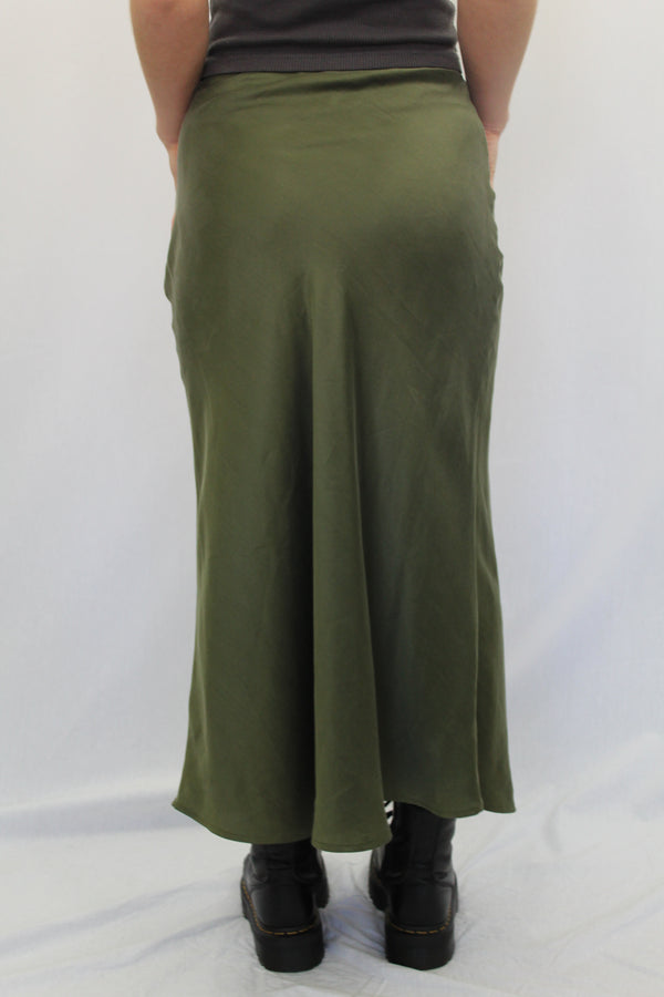 Olive Silk Slip Skirt