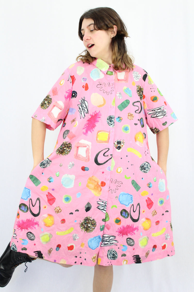 Groovy Abstract Button Up Dress