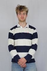 Navy white striped rugby polo