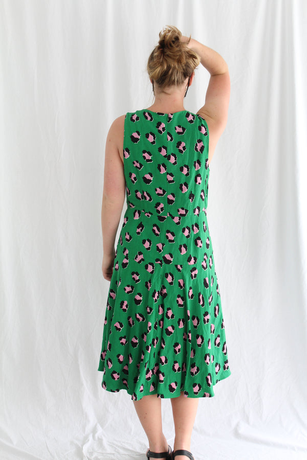 Green Leopard Linen Dress