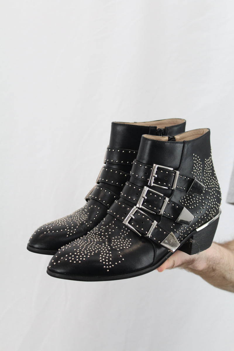 Black Leather Studded Boots