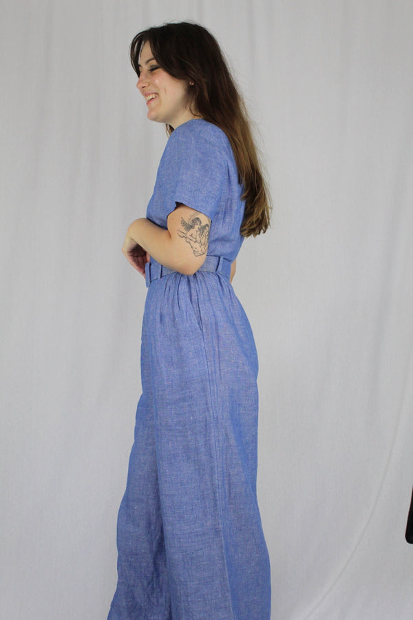Belted chambray jumpsuit