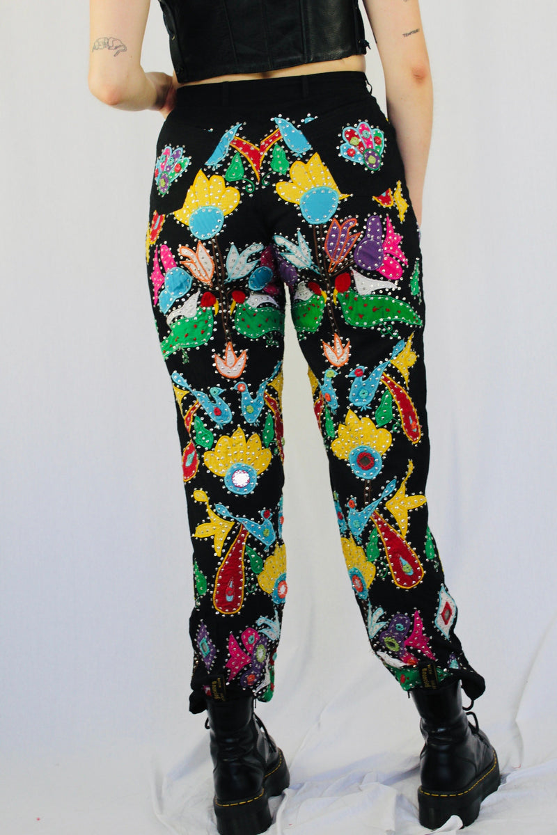 Paisley patchwork beaded pants